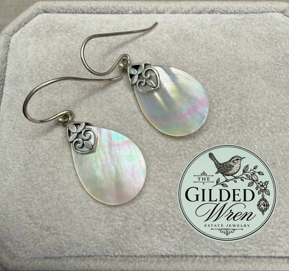 ATI Indonesia Sterling Silver Mother of Pearl Bali Teardrop Dangle Earrings